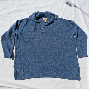 Vintage Cotton Ginny Blue  White Speckled Knit Sweater Woman XL fits like 2XL